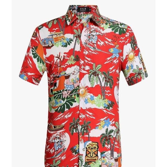 Mens Tropical Hawaiian Shirt Surfing Print Button-Down Collar XXL Machine Washab - Picture 1 of 9